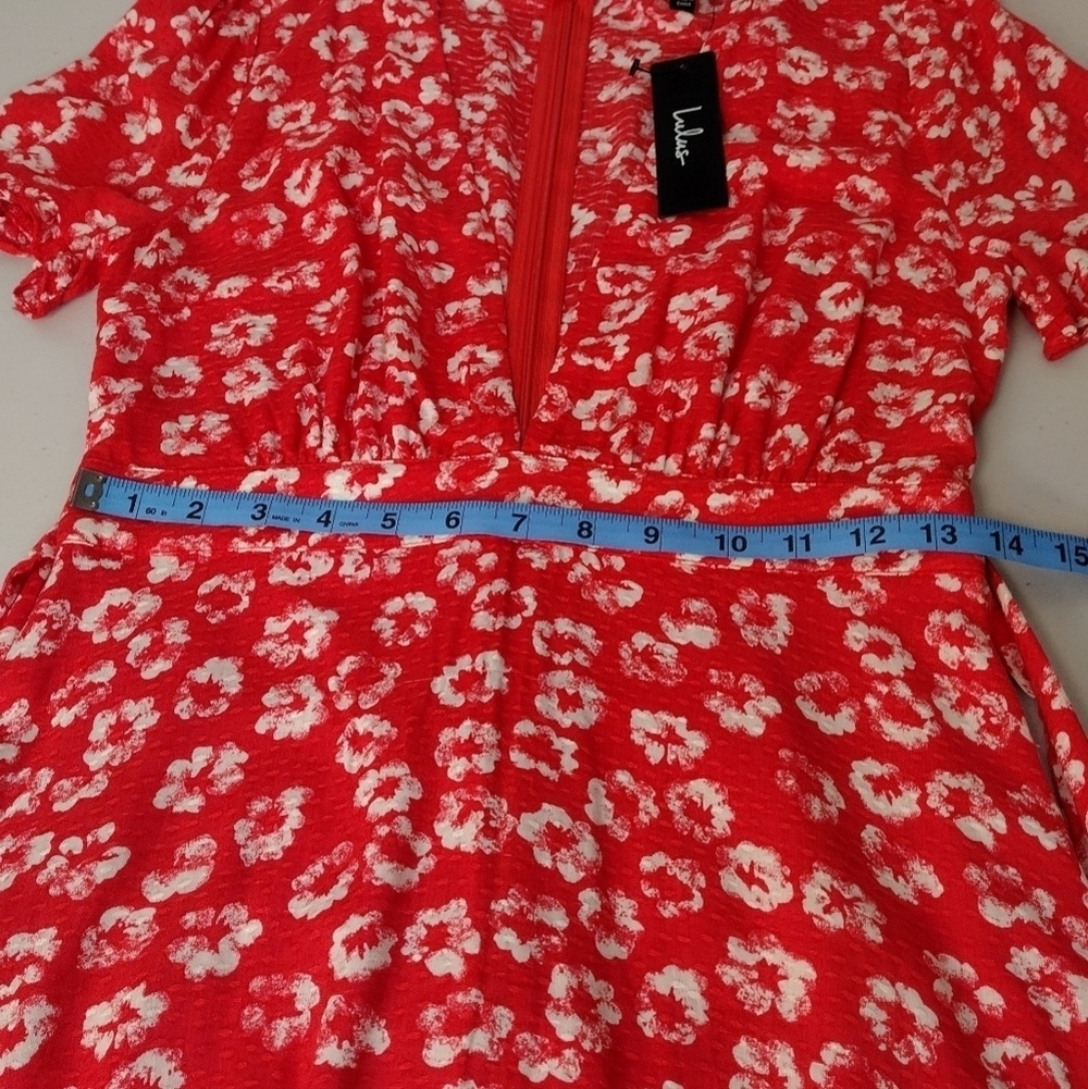NWT Lulus Garden Explorer Red Floral Print Textured Deep V Neck Midi Dress Sz S - Picture 15 of 16